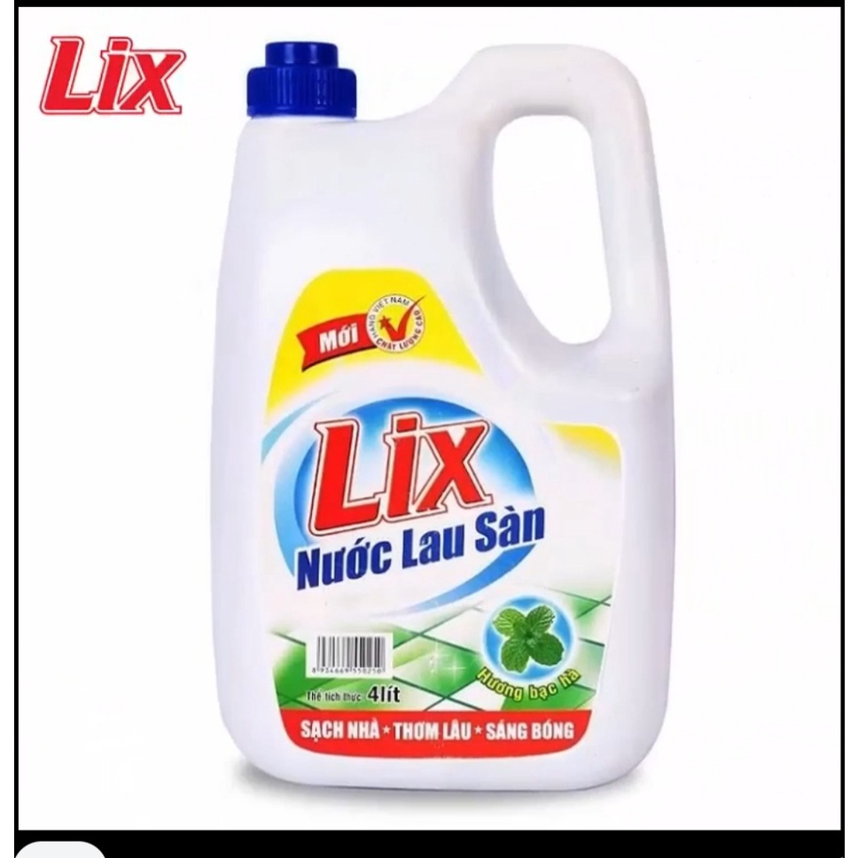 Nước lau sàn Lix hương bạc hà 4 lít - Sạch nhà, Thơm lâu, Sáng bóng