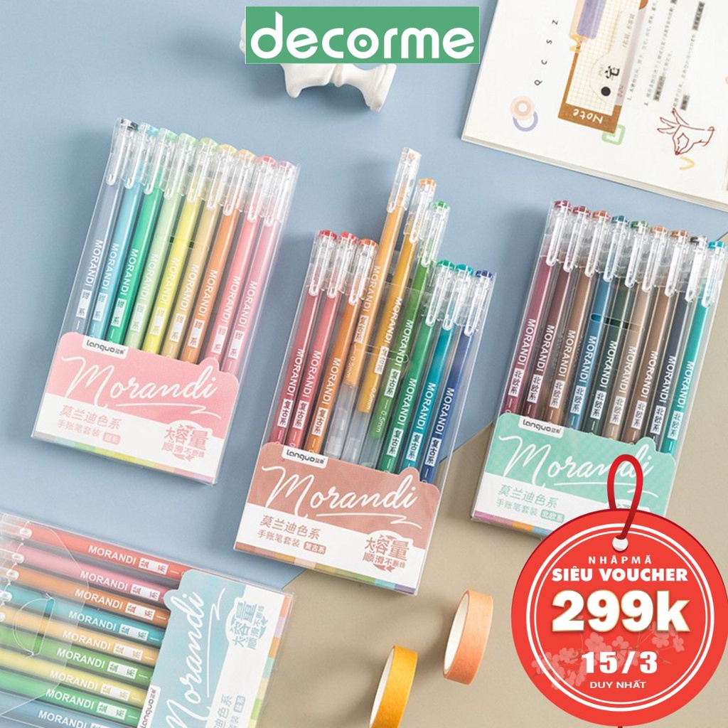 Bút gel Morandi DecorMe 0.5mm nhiều màu viết sổ tay trang trí thiệp bullet journal set 9 bút