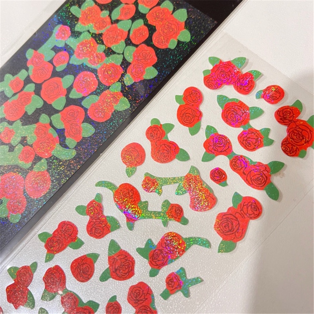 Beautiful Roses Laser Stickers Star Chasing Card Material Student Girl Sparkling Decoration