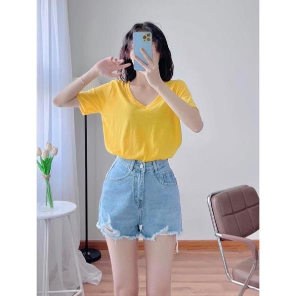 ÁO THUN CỔ TIM vải cotton giấy lụa hàng hot- hình thật