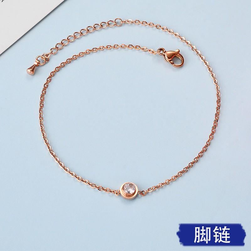 Lắc Chân Mạ Vàng Hồng 18k Đính Đá Đơn Giản