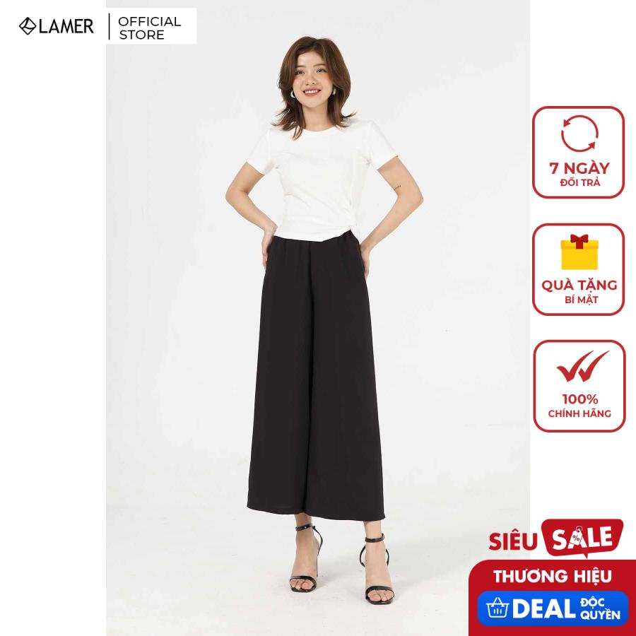 Quần ống rộng, cạp chun VIEN TRAN O64W20Q001 (Đen)