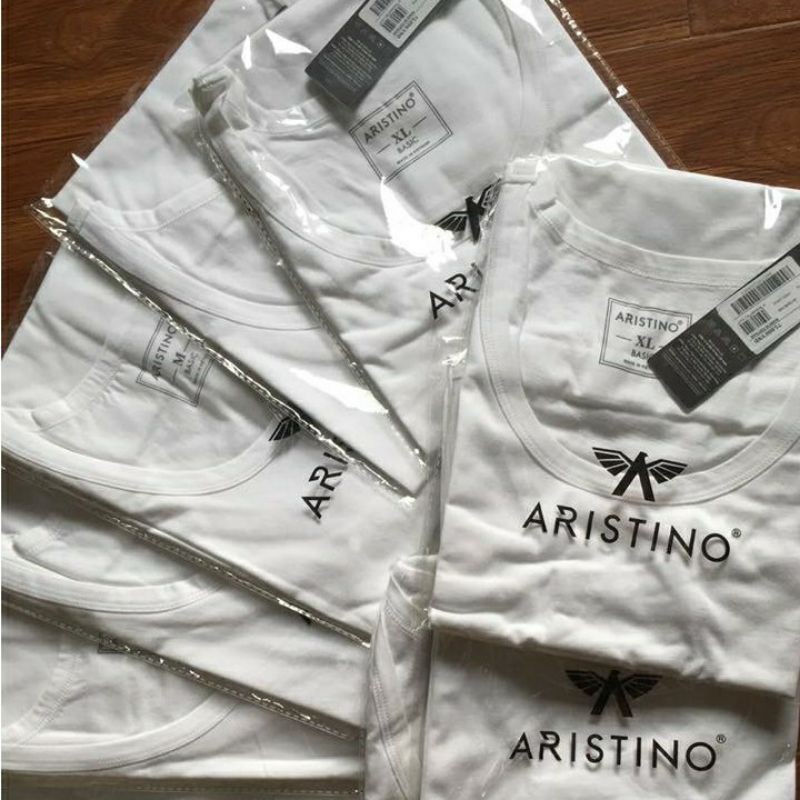 Áo thun nam có tay ARISTINO màu trắng cotton