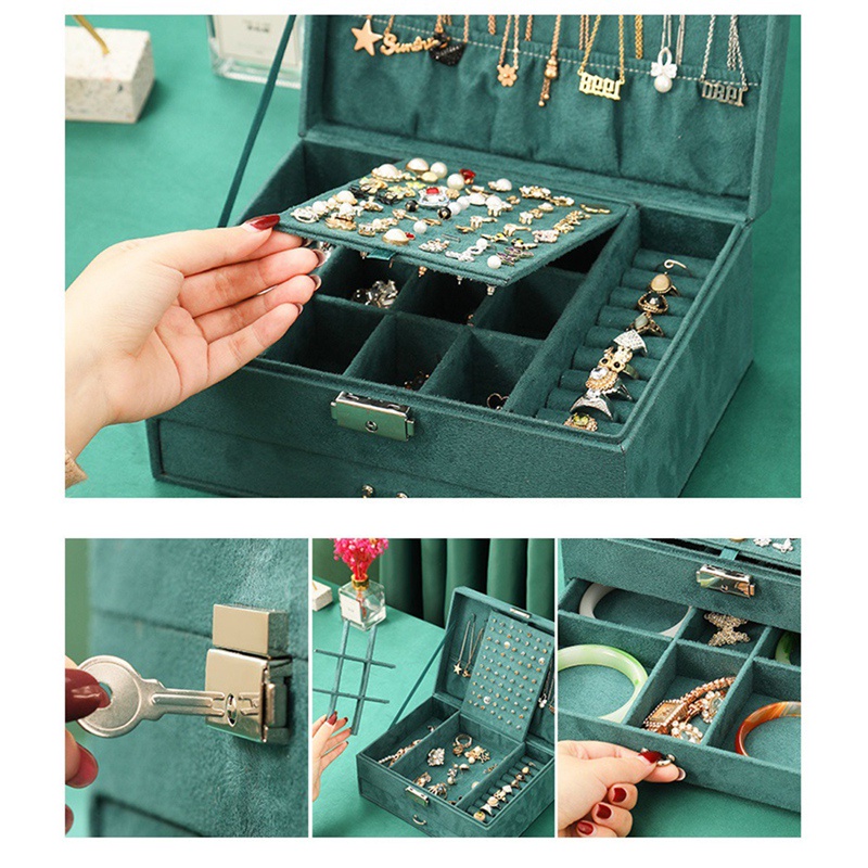 Bộ tổ chức hộp đồ trang sức , Bộ tổ chức lưu trữ đồ trang sức vòng cổ lớn với khóa ngăn kéo Phụ nữ trưng bày đồ trang sức Hộp đựng