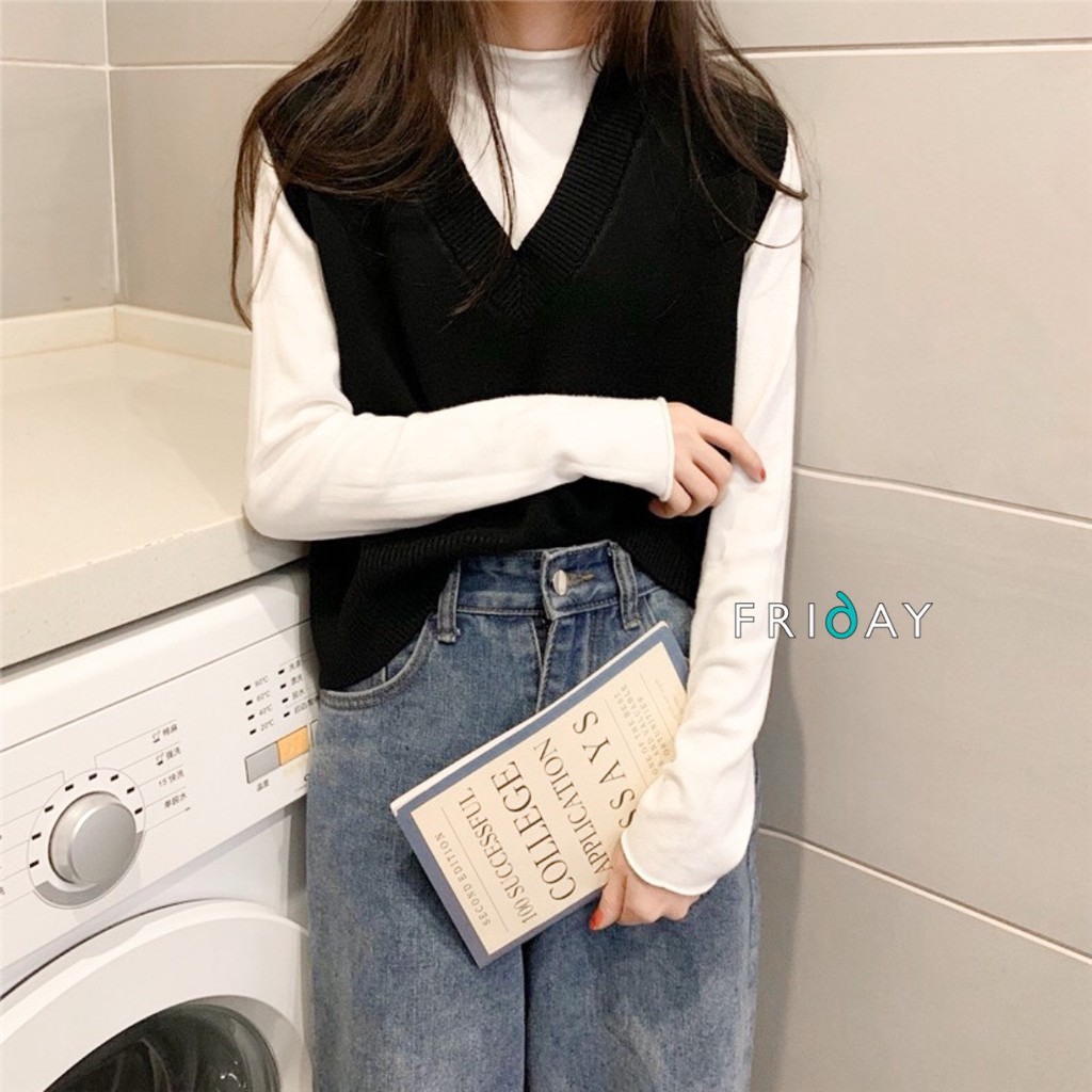 Áo len gile trơn basic lệch vạt mầu pastel Hàn Quốc Hàng thu đông mới về Fridayshop