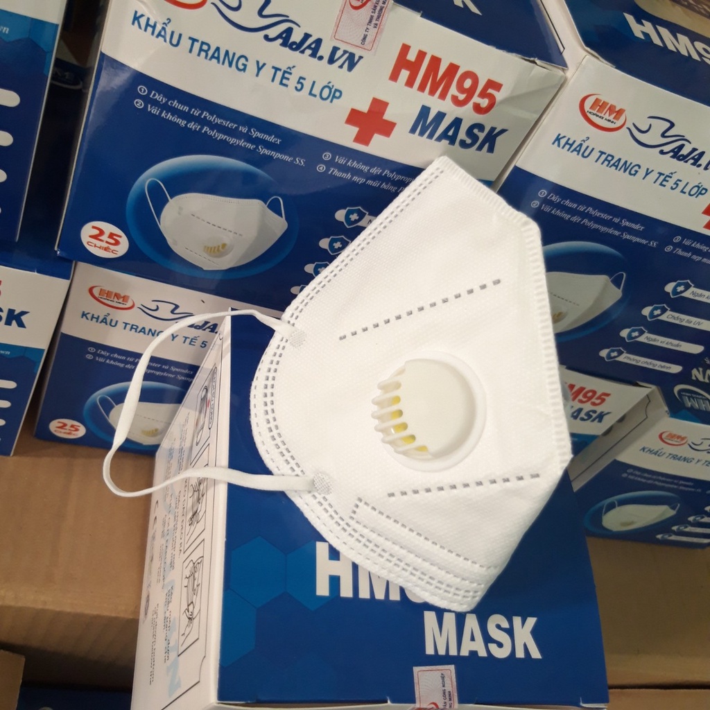 1 Hộp 25 CÁI Khẩu Trang KN Mask HM95 CÓ VAN, KHÔNG VAN 5 Lớp Lọc Bụi Min Kháng Khuẩn, Đạt Tiêu Chuẩn BYT