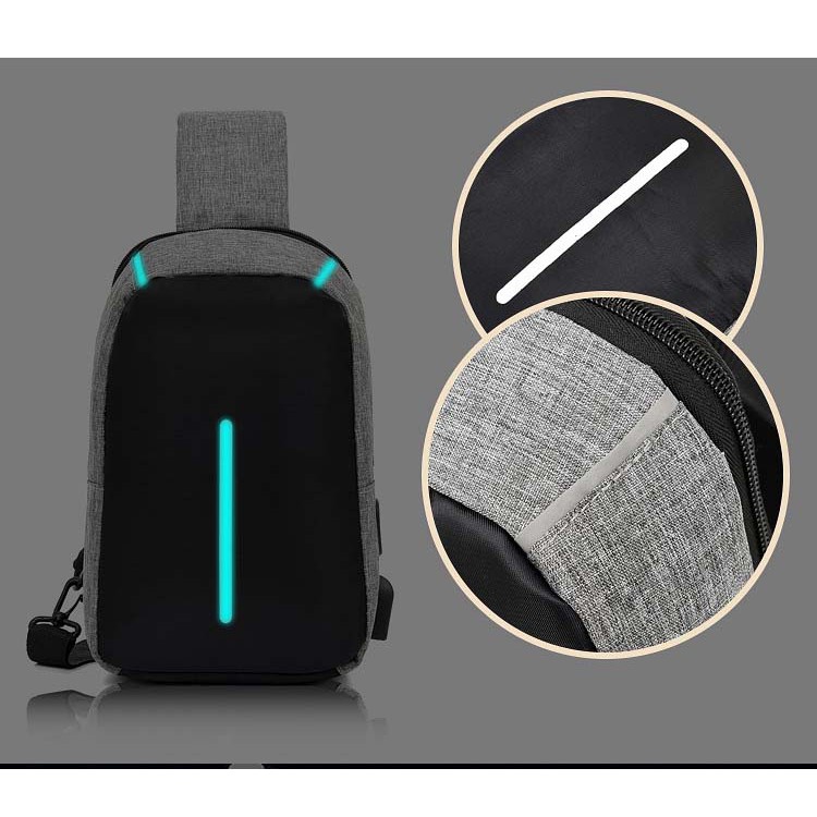 Túi đeo chéo nam vải Unisex phản quang có sạt USB DE21 Shalla