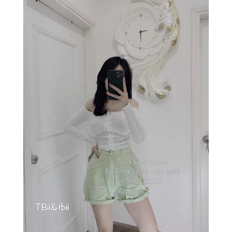 Áo len cúc cổ thuyền dáng ngắn, Áo len Croptop dài tay sexxy AL7108 - NhiNhiShop