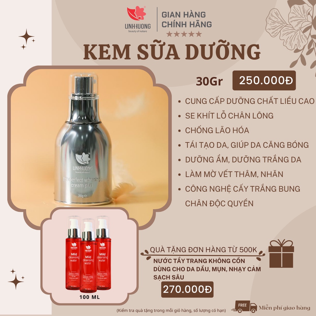 Kem Sữa Linh Hương Serum Dưỡng Trắng Ban Ngày Nâng Tone Da Mặt Ngăn Ngừa Lão Hóa 30ml