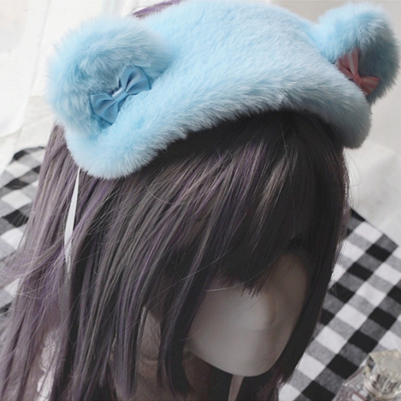 Băng đô cài tóc hình tai thú bằng lông nhung dùng hóa trang Halloween