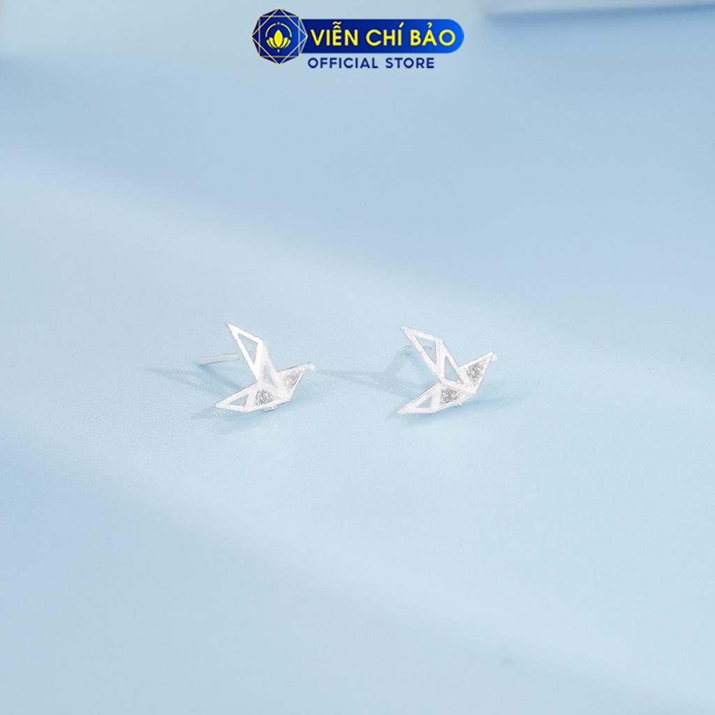 Bông tai bạc nữ hạc giấy đính đá chất liệu bạc 925 thời trang phụ kiện trang sức Viễn Chí Bảo E070