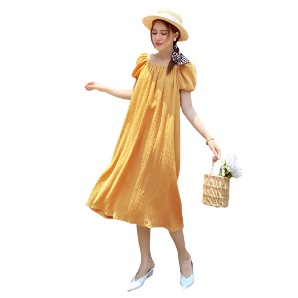 Đầm Váy Midi Suông Tay Phồng Xuống Phố - QA00157