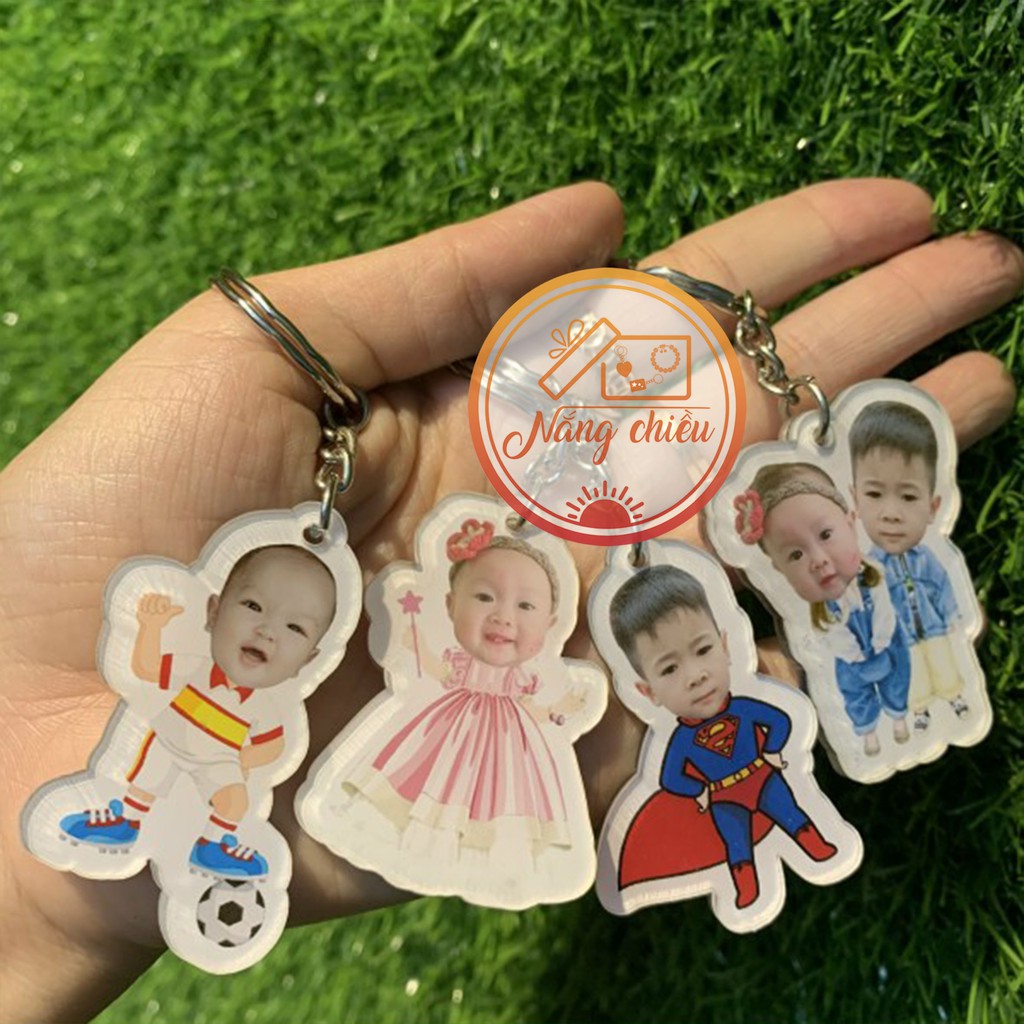 Móc chìa khóa làm bằng mica ghép hình chibi theo yêu cầu