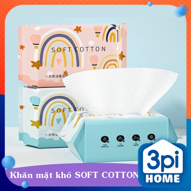 Khăn mặt khô SOFT COTTON dùng 1 lần lau khô, lau ướt - Túi rút 100 khăn