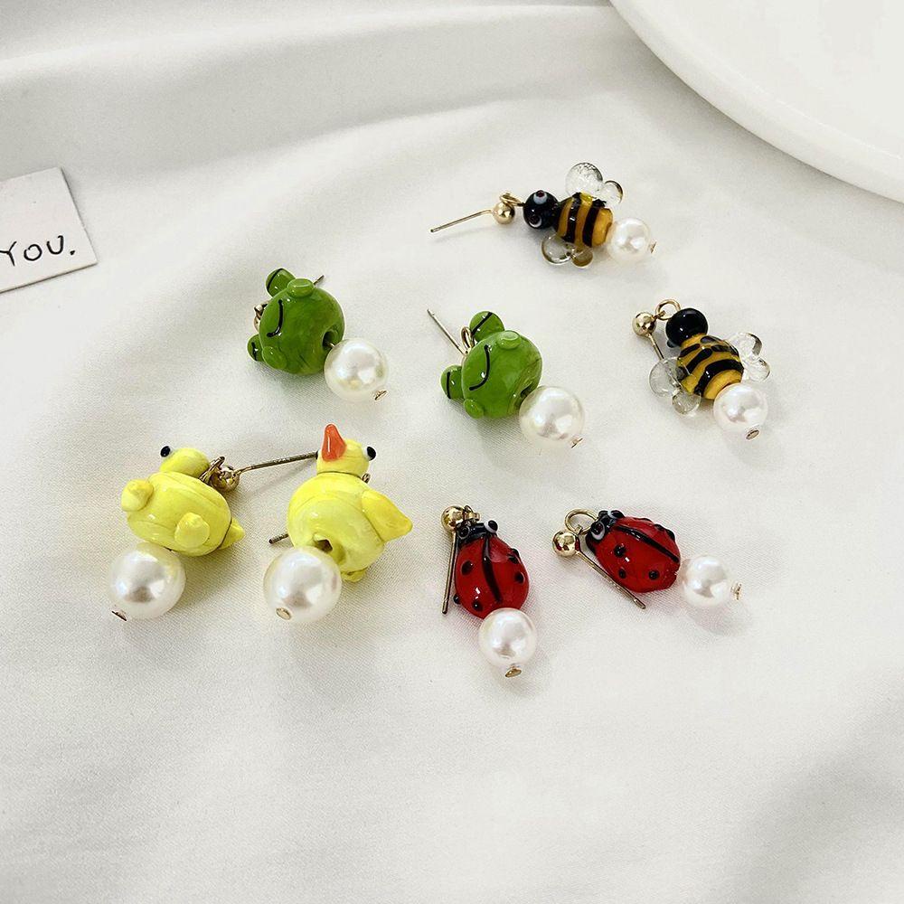 Vòng cổ / Bông Tai Hình Ong / Vịt / Ếch Đính Ngọc Trai Dễ Thương Phong Cách Hàn Quốc