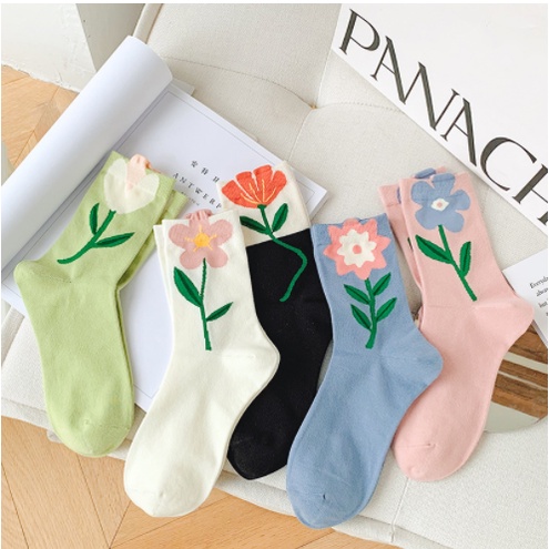 Vớ Cotton Cổ Vừa Họa Tiết Hoa Tulip Ba Chiều Thời Trang Xuân Hè Phong Cách Nhật Bản Cho Nữ