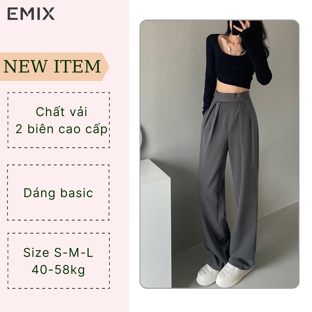 Quần tây công sở EMIX (3 Màu), dáng suông, vải 2 biên dày dặn, túi chéo, cạp dán cao cấp, form rộng cá tính