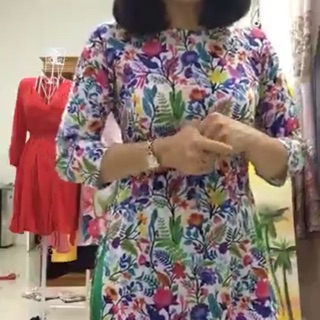 Áo dài may sẵn hoa nhí, quần cùng chất áo