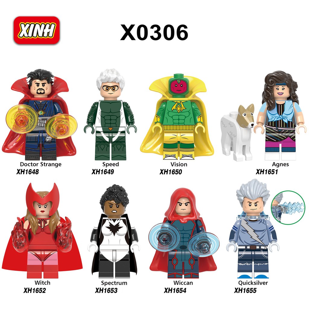 Minifigures Các Mẫu Nhân Vật Siêu Anh Hùng Marvel DC MCU Comic Visio Quicksilver Spectrum Speed Wiccan X0306