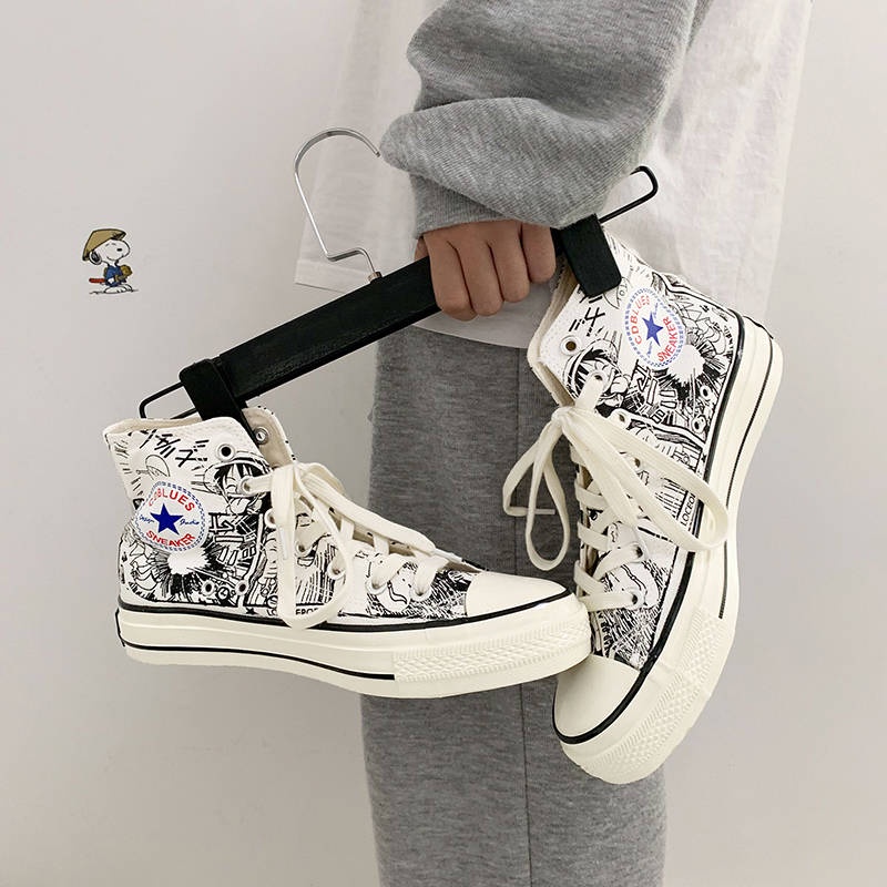 Giày thể thao cổ cao in graffiti hoạt hình thời trang