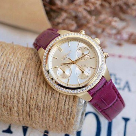 đồng hồ nữ Caravelle 44L182  dây da màu tím size 36mm