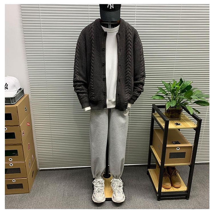 Áo khoác cardigan dệt kim dáng rộng phong cách đường phố thời trang mùa thu mới cho nam