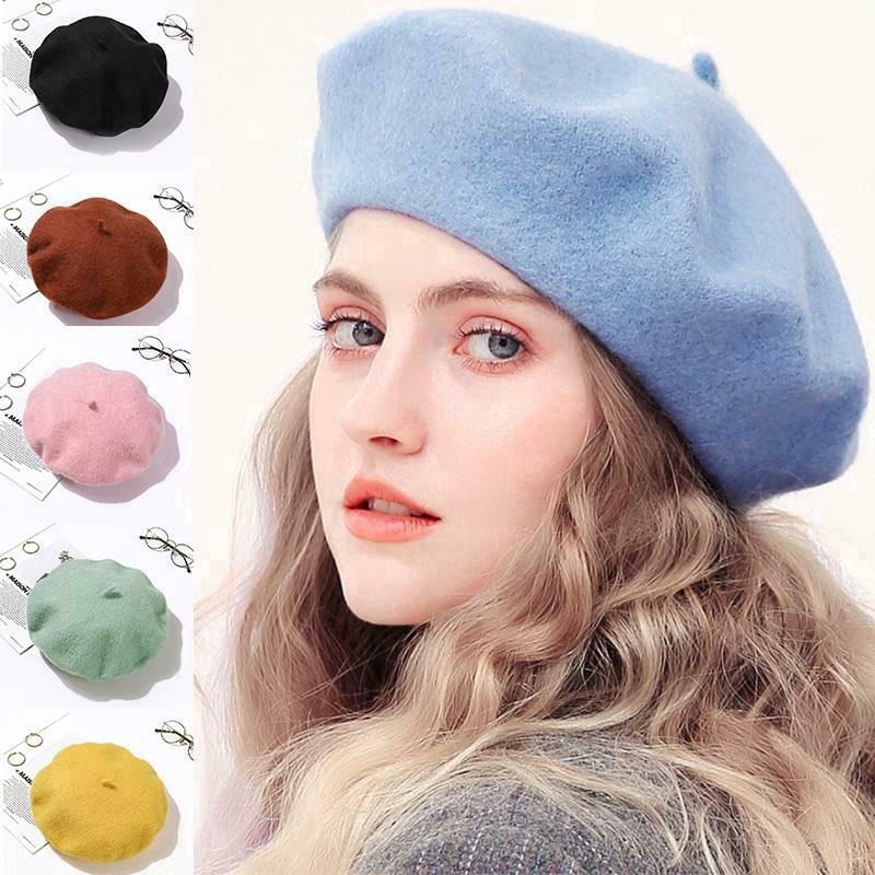 Mũ Beret Dạng Len Màu Trơn Thanh Lịch Cho Nữ