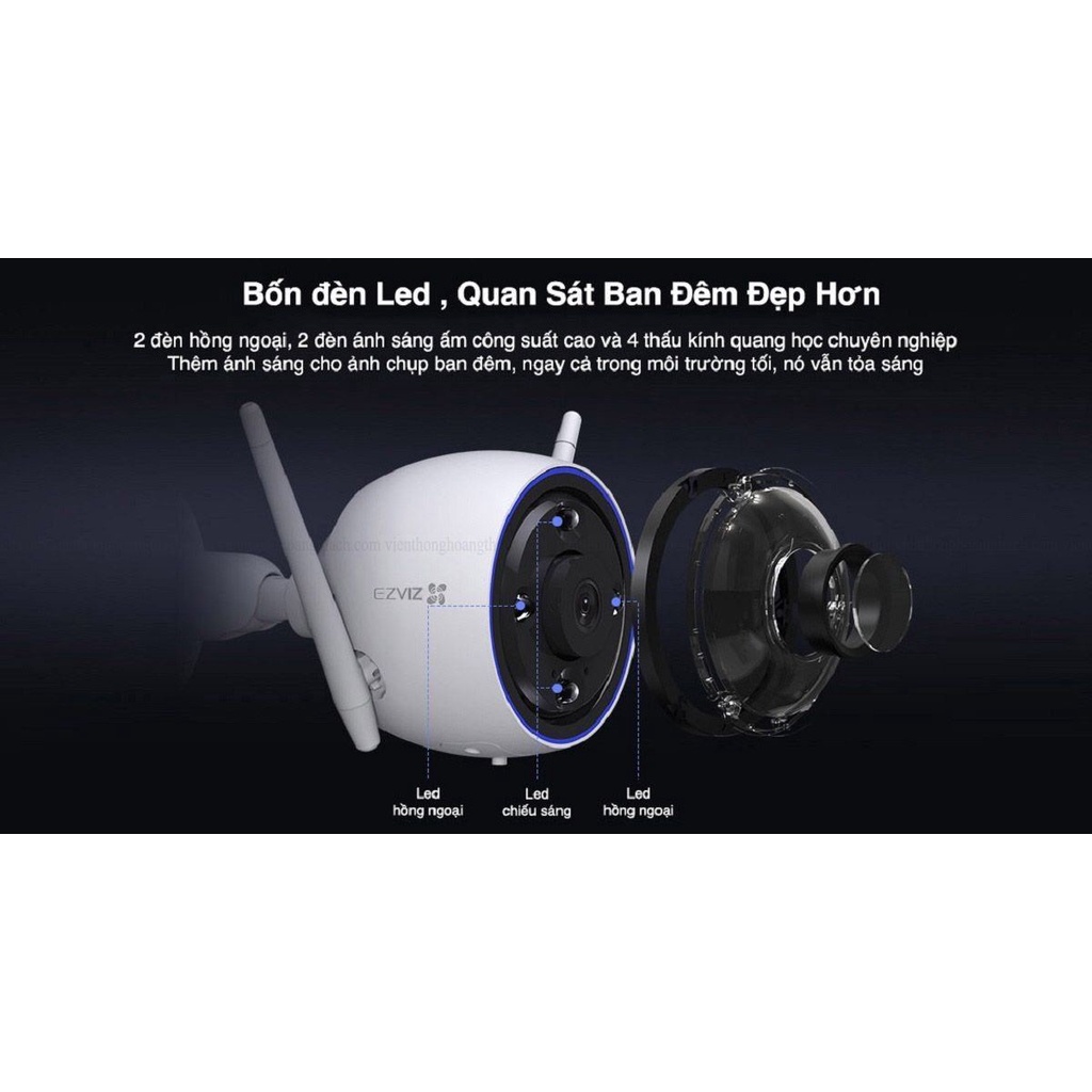 Camera IP WIFI EZVIZ H3 2K 3MP, Full HD 3.0MP, Đàm Thoại 2 Chiều, H3 3MP Chuẩn H.265, Thông Minh - VTS Store