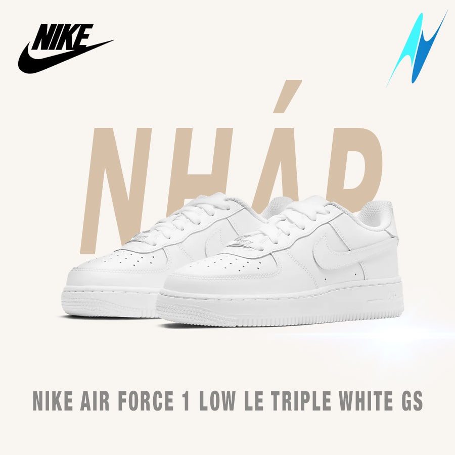 Giày Nike Air Force 1 Low LE Triple White GS (AF1) chính hãng 100%