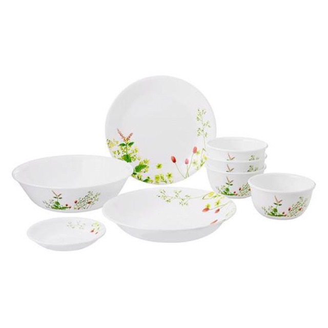 Combo chén dĩa thuỷ tinh Mỹ Corelle Provence Garden 8 món 8-PVG