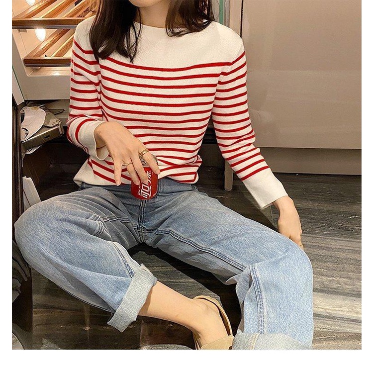 Áo sweater dệt kim BH tay dài kẻ sọc kiểu vintage thời trang mùa thu cho nữ