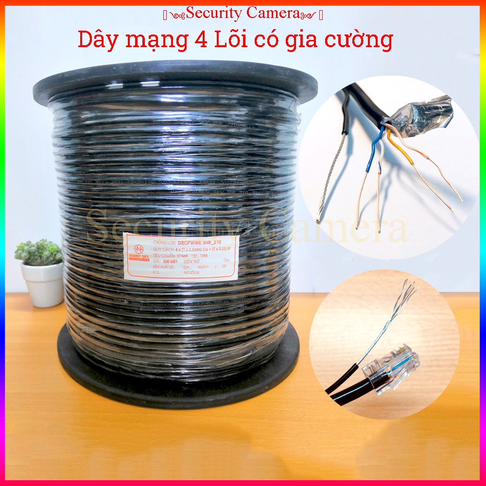Dây mạng ngoài trời bấm sẵn, cáp mạng 4 lõi đồng có gia cường trợ lực, bọc bạc và dầu chống ẩm ( mã lẻ 1M )