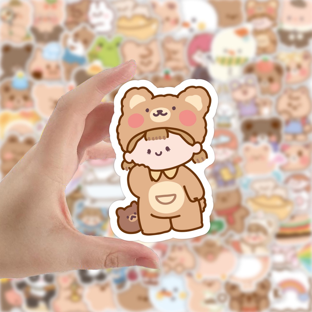 Set 100/50 Sticker Dán Laptop/Xe Đạp Hình Gấu Dễ Thương