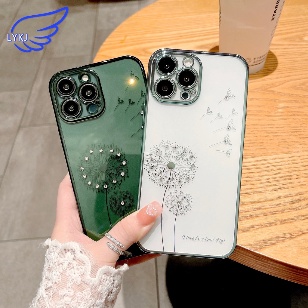 Ốp Điện Thoại Vuông Mạ Viền Họa Tiết Hoa Bồ Công Anh Cho IPhone 12 pro Max Mini X XS Max XR 11 pro Max 13 pro 12 promax 12