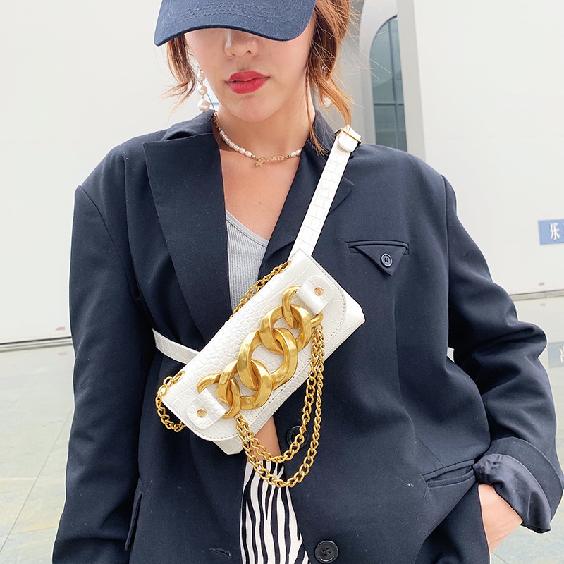 Túi ví xích khoá vàng bản to + kèm dây đeo lưng chéo