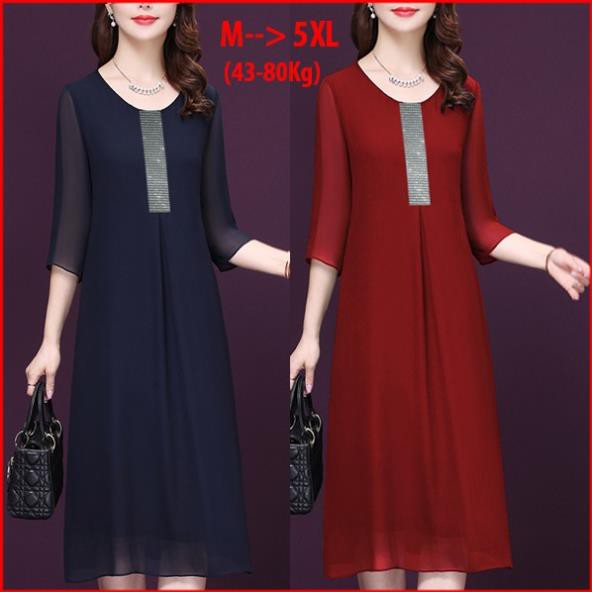 [BIGSIZE 5XL  ] ĐẦM DỰ TIỆC TRUNG NIÊN KIỂU ĐẦM SUÔNG BIGSIZE - THỜI TRANG TRUNG NIÊN, VÁY ĐẦM TUỔI TRUNG NIÊN D3112 *