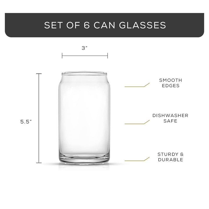 Bộ Cốc Thủy Tinh Uống Bia 6-16Oz Cốc Thủy Tinh Trong Suốt Hình Lon Soda Dễ Thương