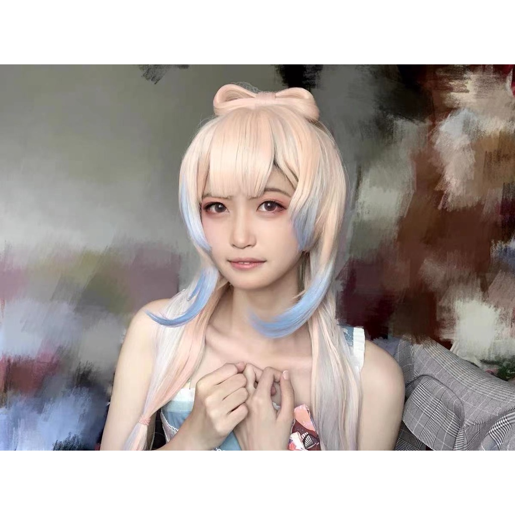 Genshin-peruca de fantasia sintética, peruca de 120cm longa e leve, cor de salmão, resistente ao calor, para cosplay, anime