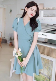 Đầm váy freesize mint xoè thắt eo