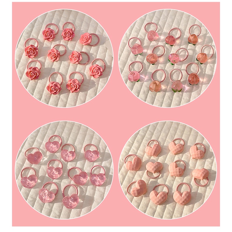 Set 10 cột tóc màu hồng ngọt ngào, đáng yêu phong cách Hàn Quốc cho bé