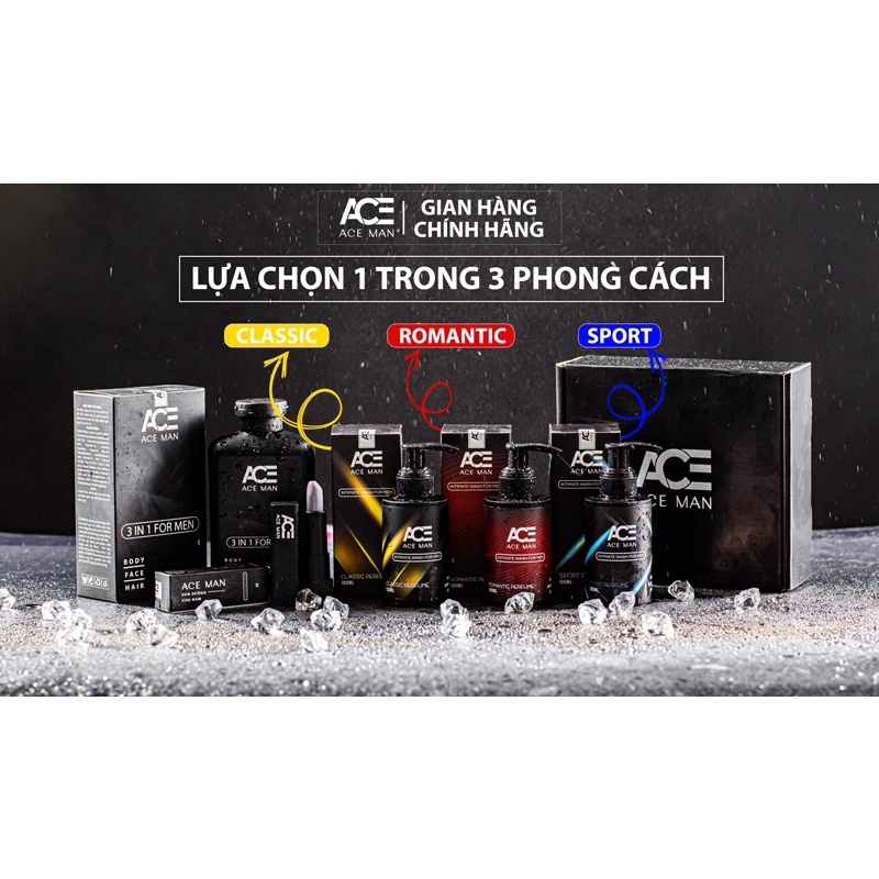 COMBO 3 sản phẩm 1 chai Sữa tắm 320ml &amp; 1 chai DDVS 100ml &amp; 1 thỏi Son dưỡng ACEMAN cho nam giới