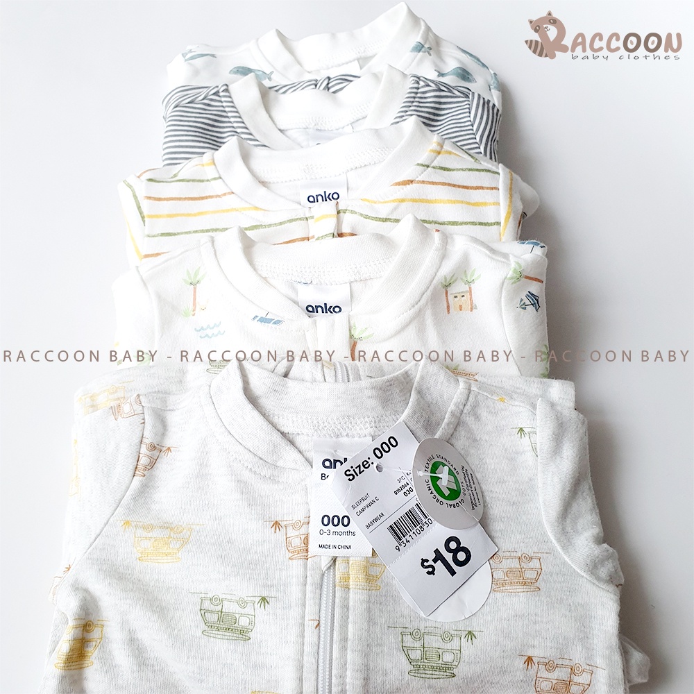 Bộ đồ liền thân vải Cotton Organic body sleep bé trai Anko (3-18m)