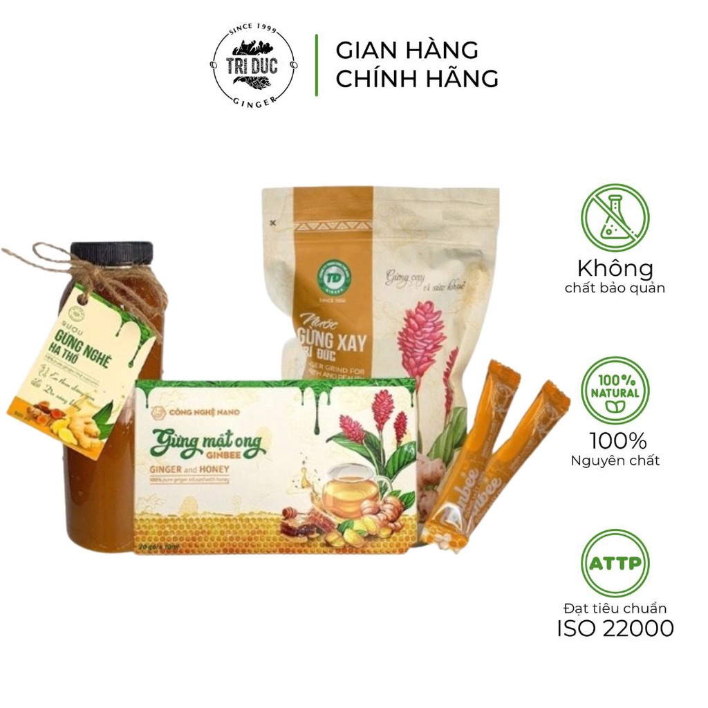Combo Gừng hạ thổ, Ginbee và Nước gừng xay Trí Đức