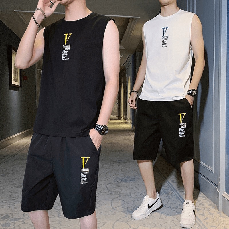 Đồ bộ hè nam 3 lỗ in V cực chất bigsize dành cho nam nữ mặc nhà thể thao tập gym du lịch đi biển siêu đẹp CHP