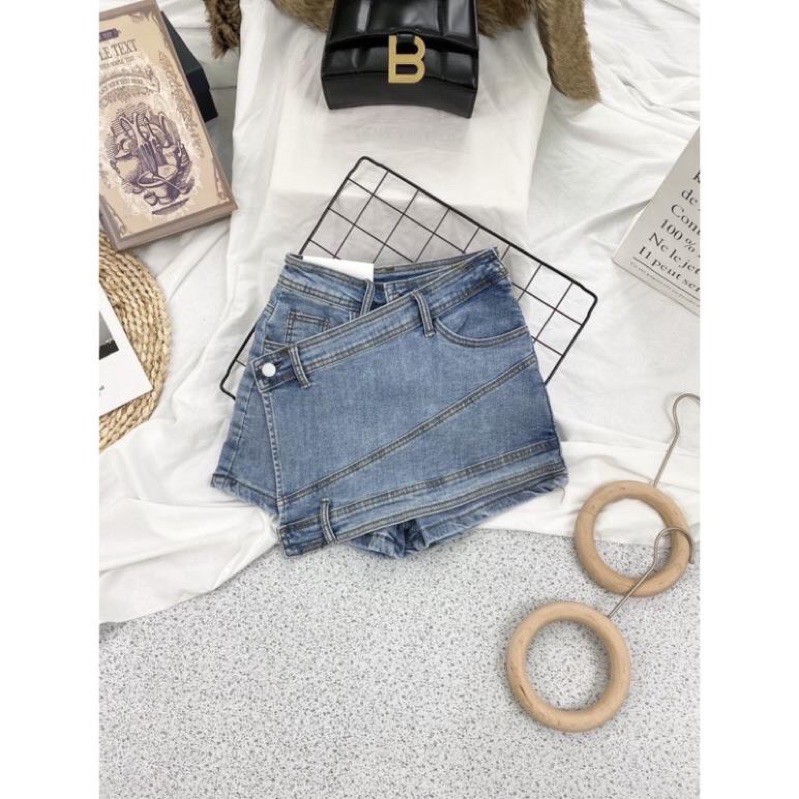 QUẦN GIẢ VÁY BÒ VẠT CHÉO LỆCH 2 MÀU ĐEN-XANH | BigBuy360 - bigbuy360.vn