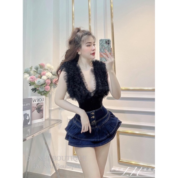 Áo bodysuit phối lưới cổ V | BigBuy360 - bigbuy360.vn