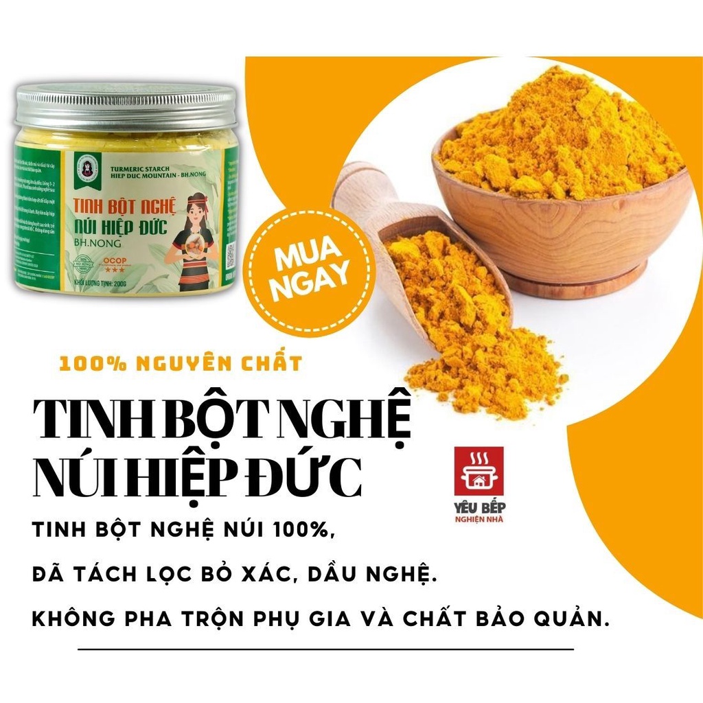 Tinh Bột Nghệ Nguyên Chất Núi Hiệp Đức Bh.Nong - Hỗ Trợ Tiêu Hóa, Làm Đẹp Da 200gr