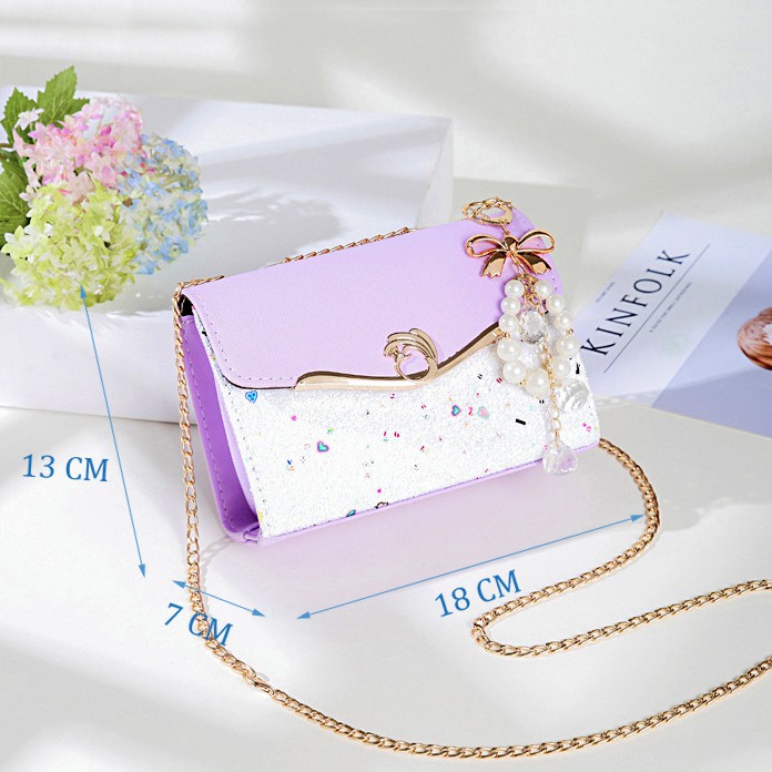 Túi Đeo Chéo Nữ Da Mềm Dễ Thương Khóa Gài T31 Tím Hoa Sim