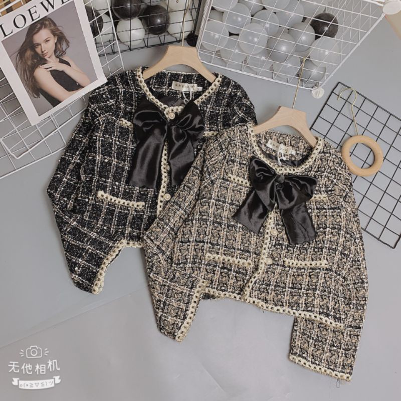 Áo Dạ Tweed Xu Cẩm Kèm Nơ Siêu Hot