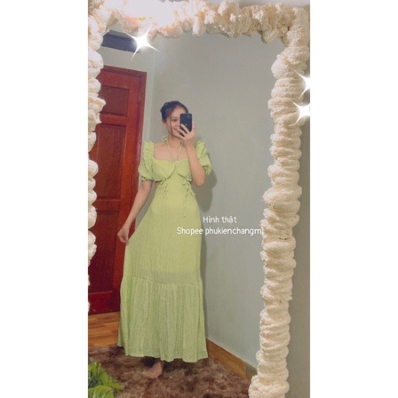 ĐOM ĐÓM DRESS VẢI VOAN NHĂN - ĐẦM MAXI XANH DƯƠNG CUT OUT LƯNG VIỀN BÈO✨ JA5K | BigBuy360 - bigbuy360.vn